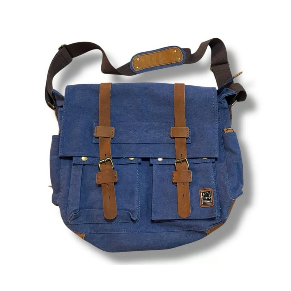 Sechunk Vintage Military Leather Canvas Messenger Bag